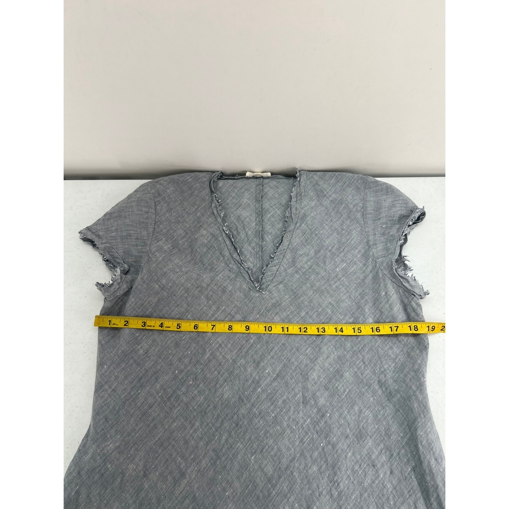 Eileen Fisher M Lagenlook Organic Linen V-Neck Frayed Edge Blue Gray Dress - Picture 5 of 9